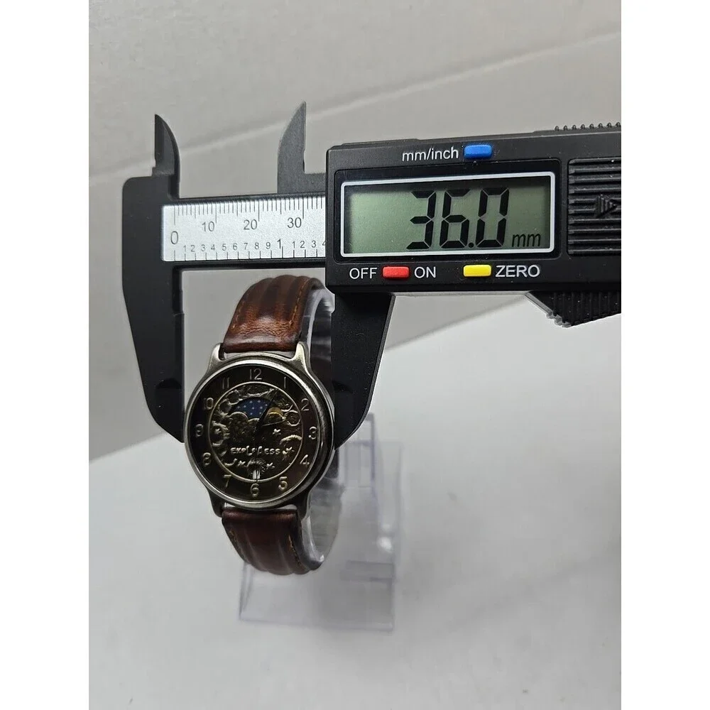 LA Express Moon And Stars Quartz Watch Day Night Date Brown Leather New Battery